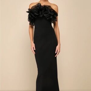 Lulus Black Ruffled Strapless Mermaid Maxi Dress
